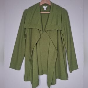 Chico's Dramatic Cardigan Sweater Blazer Olive Green Wool Business-Casual Size 1